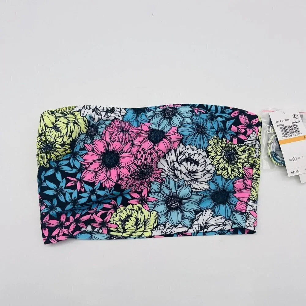Salt + Cove Juniors Small Floral Blossomed Printed Tube Bikini Top Swimsuit 1643